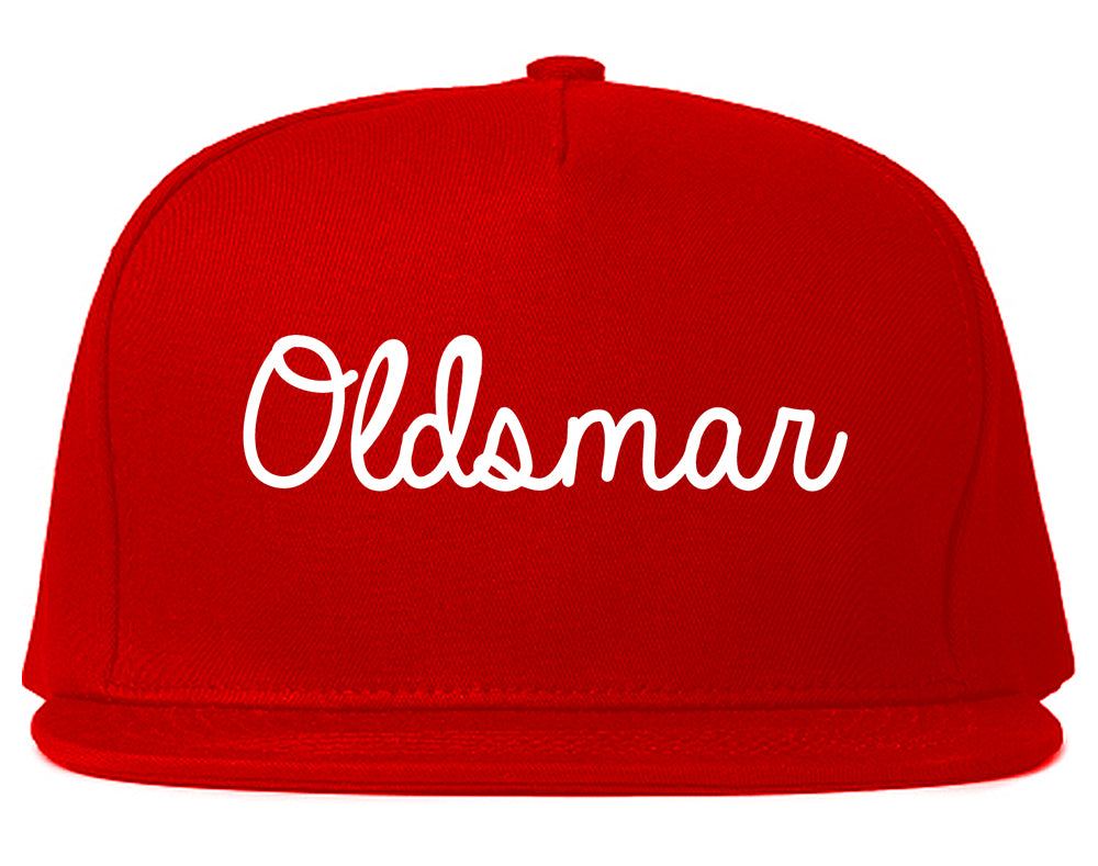 Oldsmar Florida FL Script Mens Snapback Hat Red