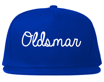 Oldsmar Florida FL Script Mens Snapback Hat Royal Blue