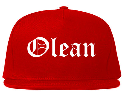 Olean New York NY Old English Mens Snapback Hat Red