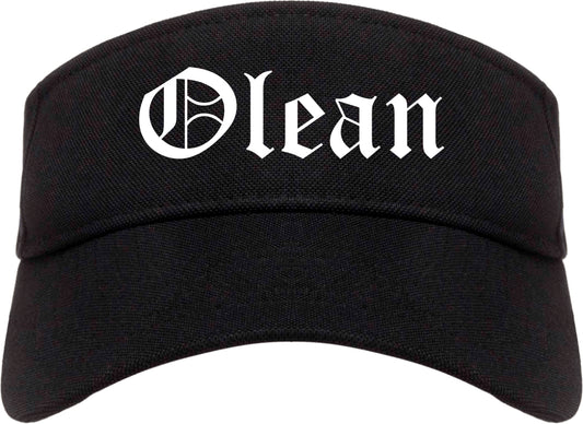 Olean New York NY Old English Mens Visor Cap Hat Black