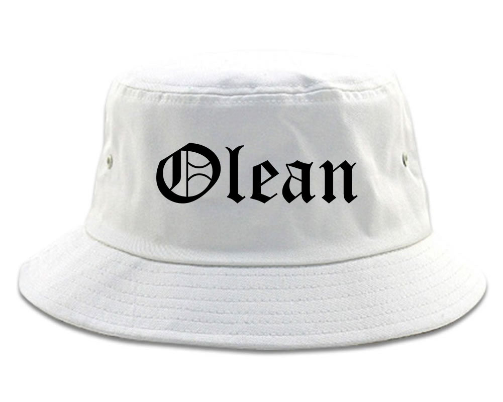 Olean New York NY Old English Mens Bucket Hat White