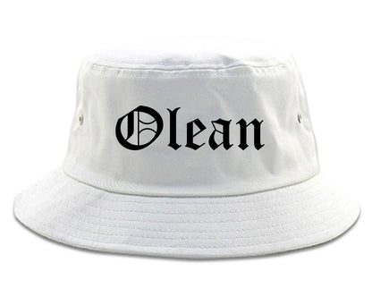 Olean New York NY Old English Mens Bucket Hat White