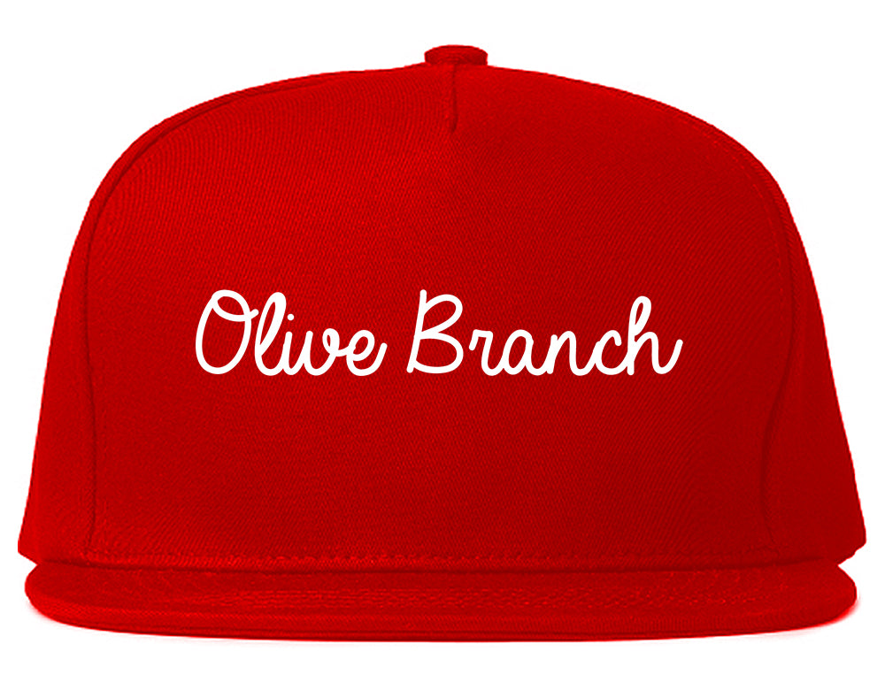 Olive Branch Mississippi MS Script Mens Snapback Hat Red