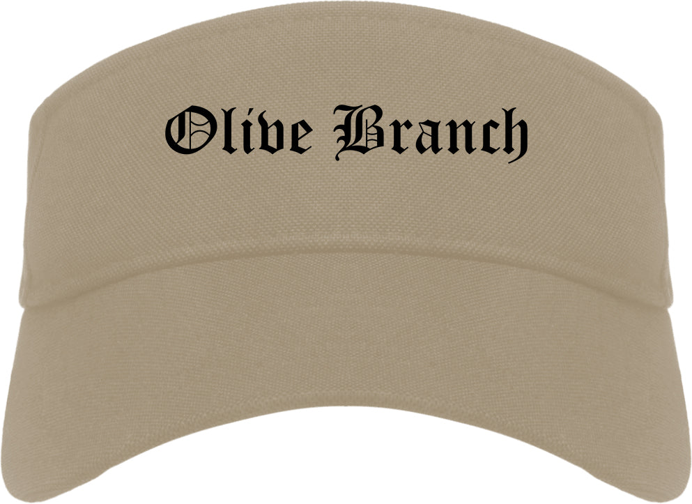 Olive Branch Mississippi MS Old English Mens Visor Cap Hat Khaki