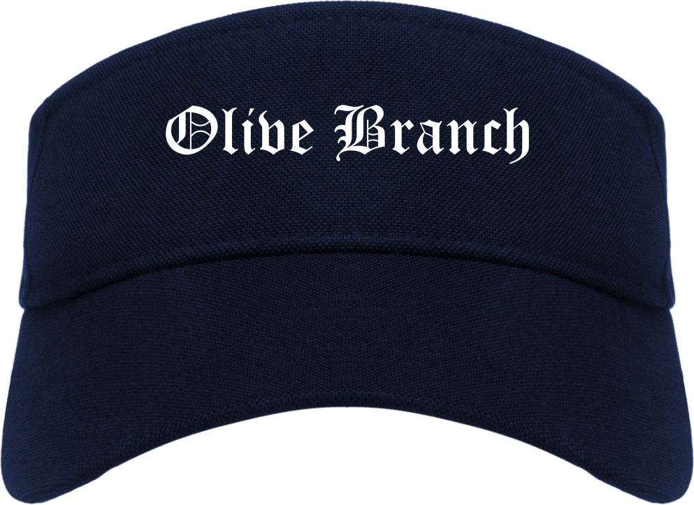 Olive Branch Mississippi MS Old English Mens Visor Cap Hat Navy Blue