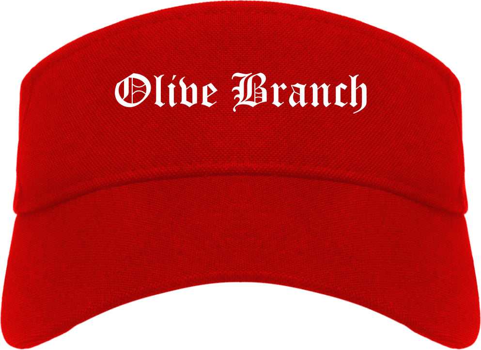 Olive Branch Mississippi MS Old English Mens Visor Cap Hat Red