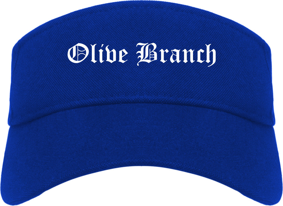 Olive Branch Mississippi MS Old English Mens Visor Cap Hat Royal Blue