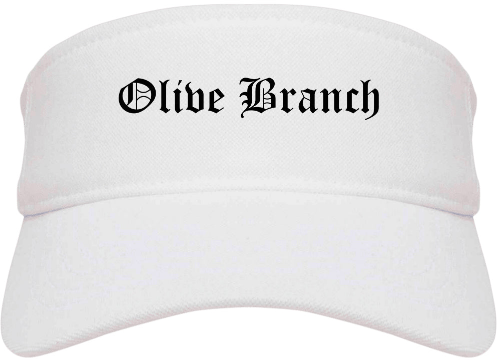 Olive Branch Mississippi MS Old English Mens Visor Cap Hat White