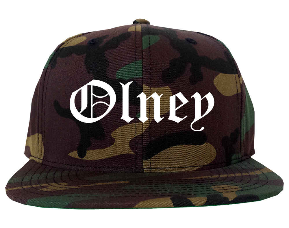 Olney Illinois IL Old English Mens Snapback Hat Army Camo