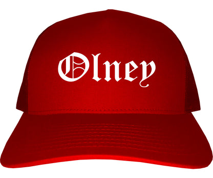 Olney Illinois IL Old English Mens Trucker Hat Cap Red