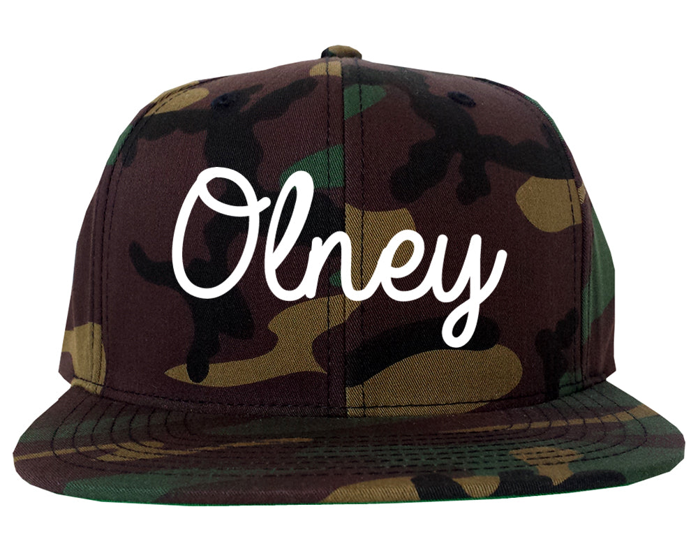 Olney Illinois IL Script Mens Snapback Hat Army Camo