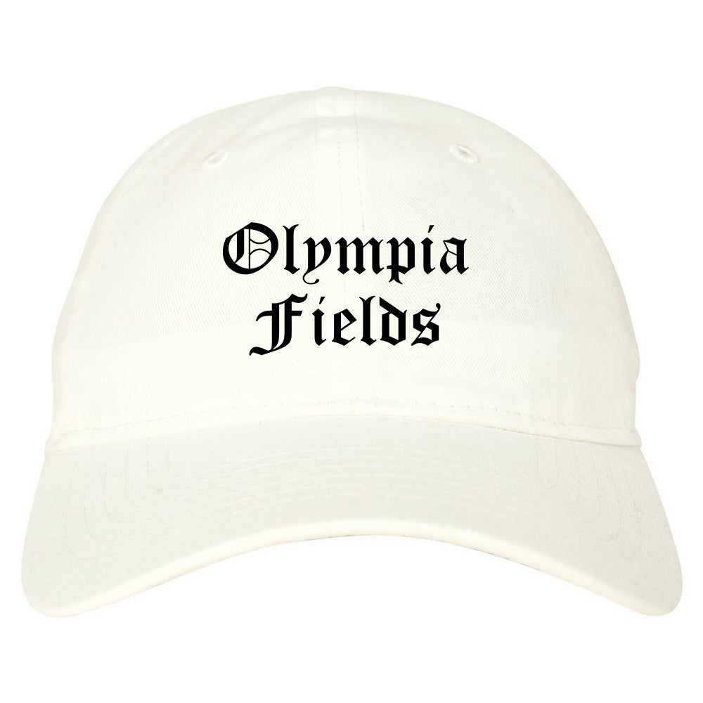 Olympia Fields Illinois IL Old English Mens Dad Hat Baseball Cap White