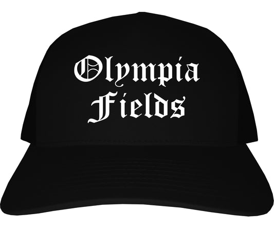 Olympia Fields Illinois IL Old English Mens Trucker Hat Cap Black