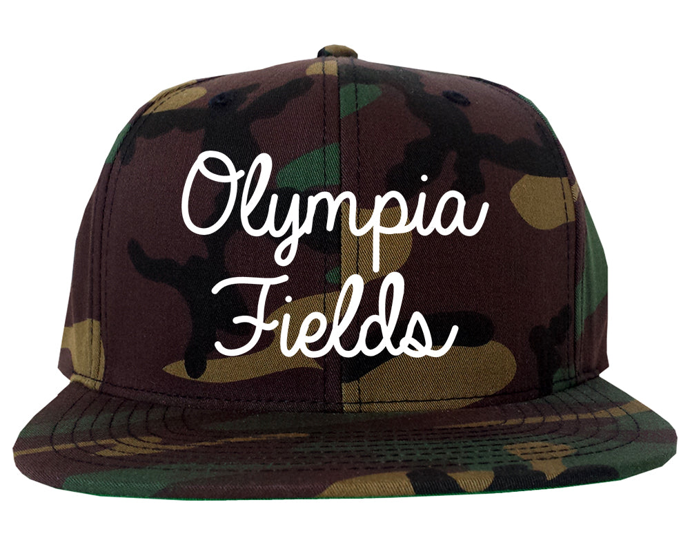 Olympia Fields Illinois IL Script Mens Snapback Hat Army Camo