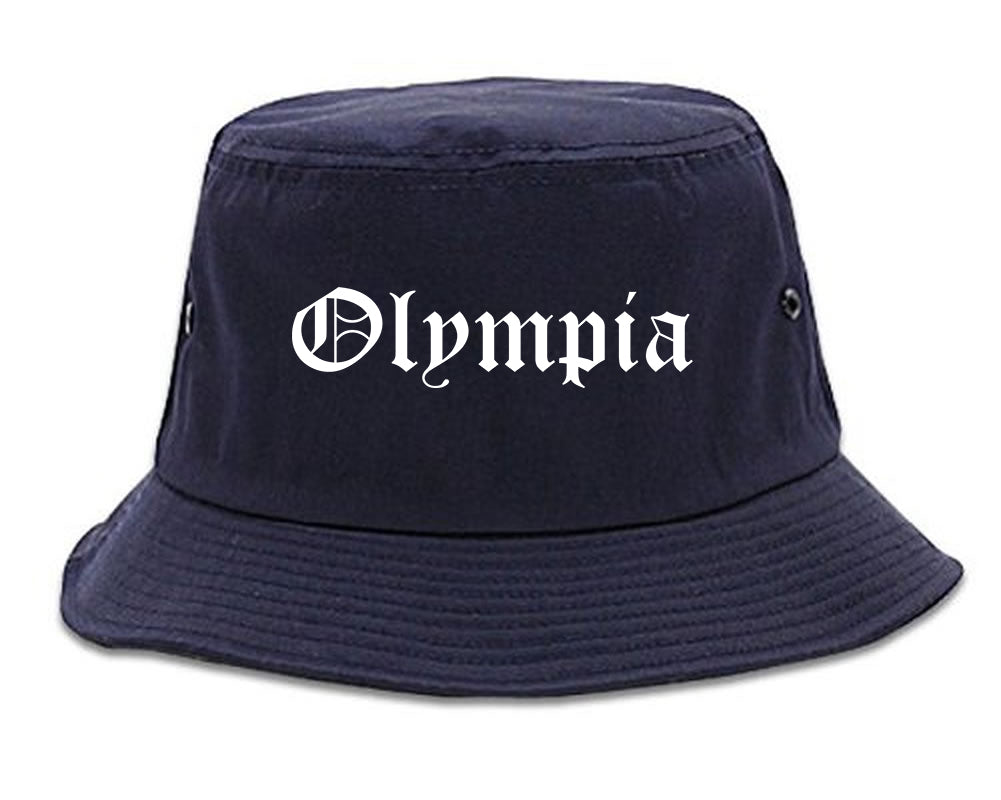 Olympia Washington WA Old English Mens Bucket Hat Navy Blue