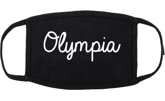 Olympia Washington WA Script Cotton Face Mask Black