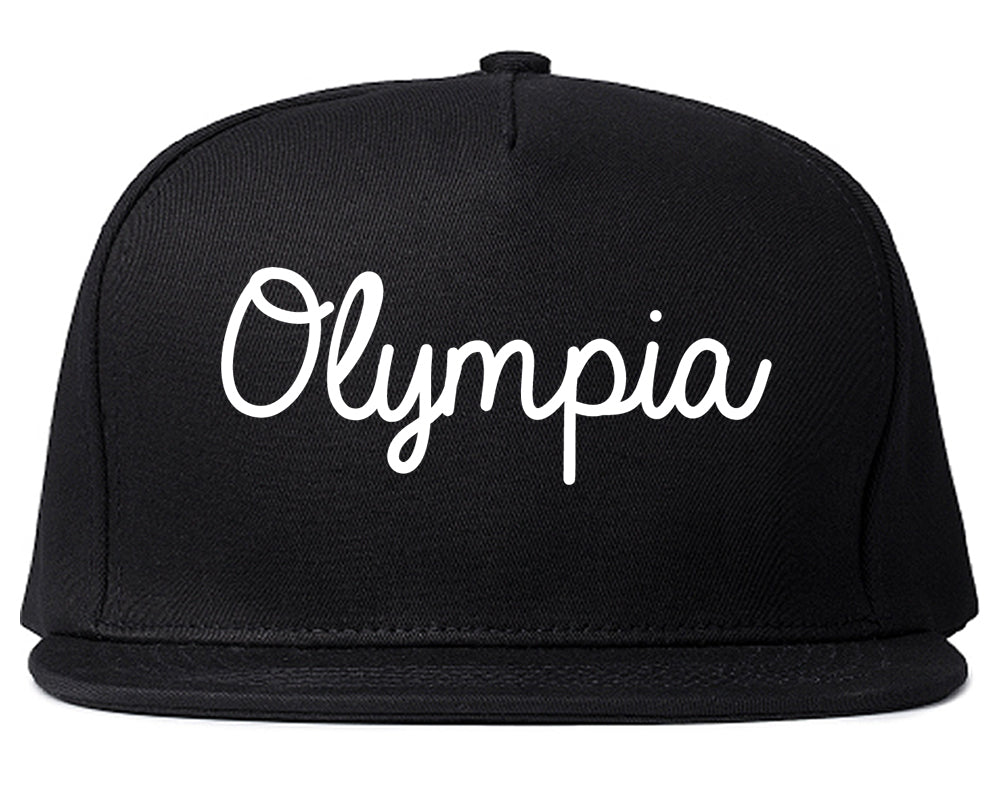 Olympia Washington WA Script Mens Snapback Hat Black