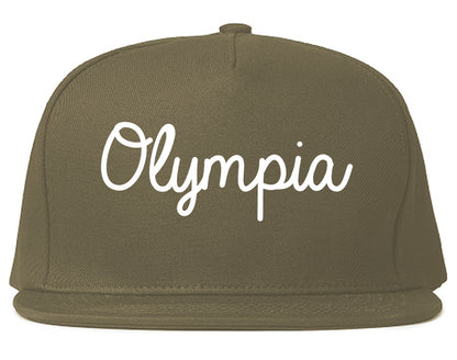 Olympia Washington WA Script Mens Snapback Hat Grey