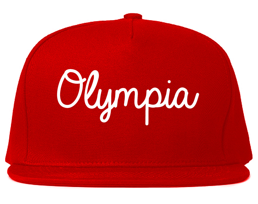 Olympia Washington WA Script Mens Snapback Hat Red