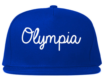 Olympia Washington WA Script Mens Snapback Hat Royal Blue
