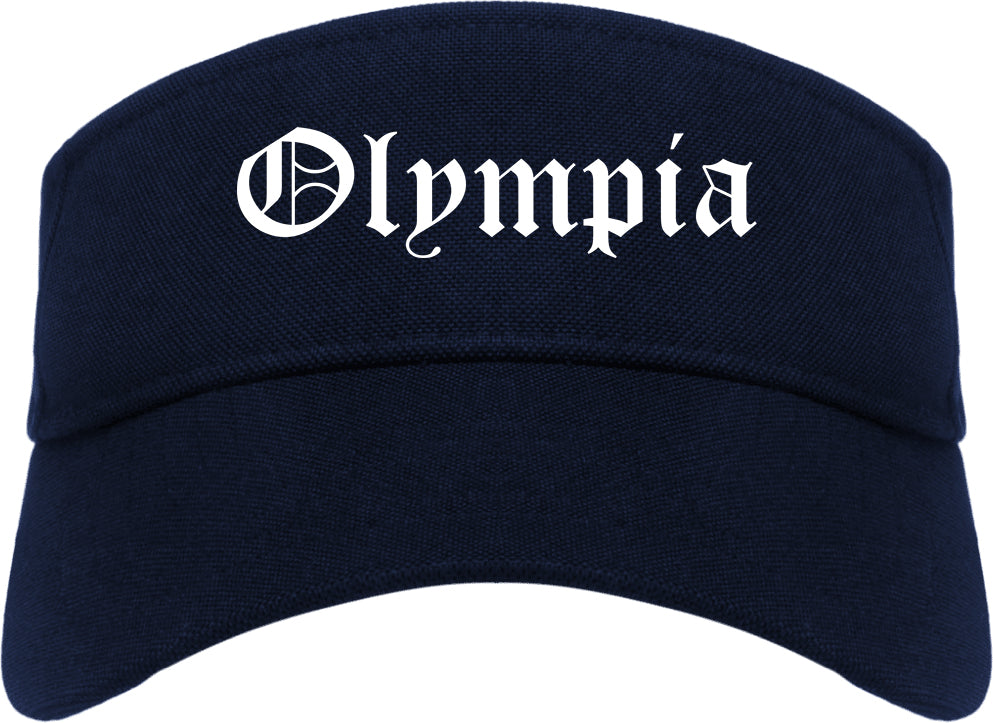 Olympia Washington WA Old English Mens Visor Cap Hat Navy Blue