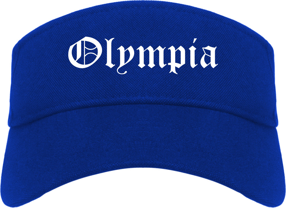 Olympia Washington WA Old English Mens Visor Cap Hat Royal Blue