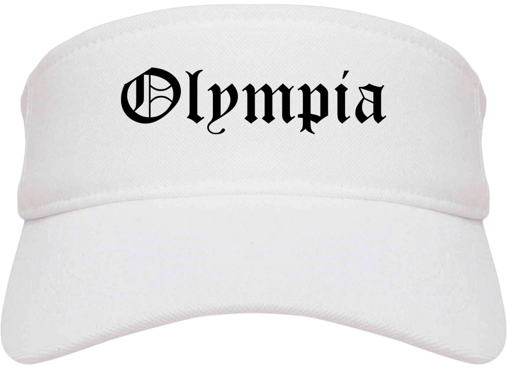 Olympia Washington WA Old English Mens Visor Cap Hat White