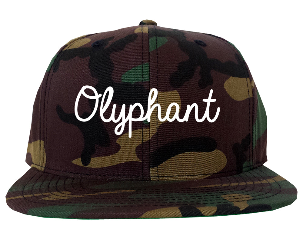 Olyphant Pennsylvania PA Script Mens Snapback Hat Army Camo