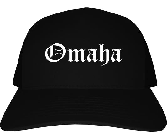 Omaha Nebraska NE Old English Mens Trucker Hat Cap Black