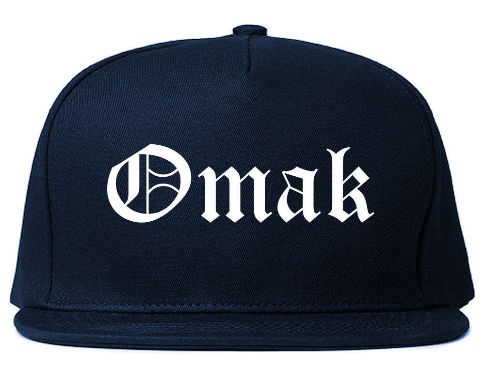 Omak Washington WA Old English Mens Snapback Hat Navy Blue