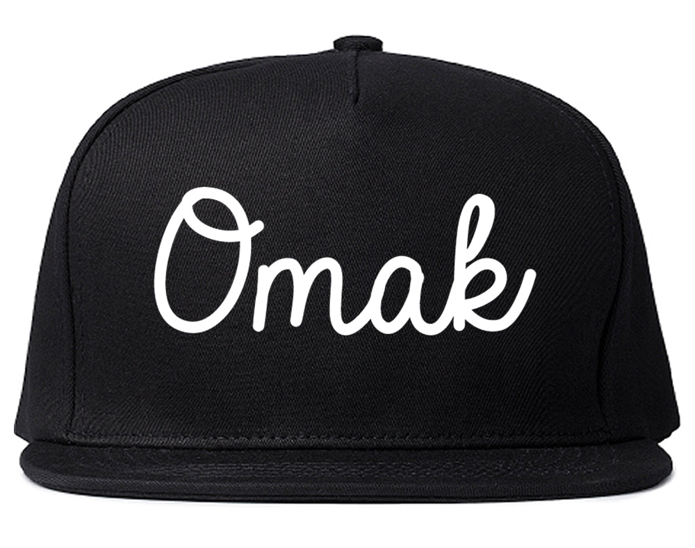 Omak Washington WA Script Mens Snapback Hat Black
