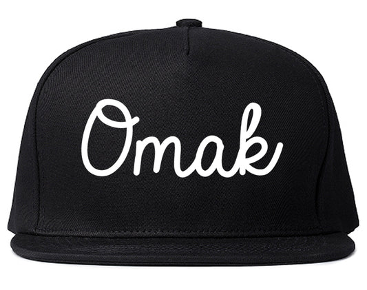Omak Washington WA Script Mens Snapback Hat Black
