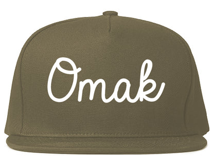 Omak Washington WA Script Mens Snapback Hat Grey