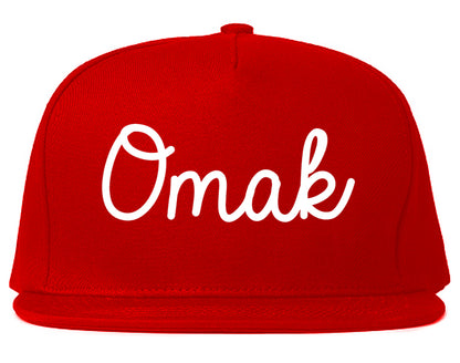 Omak Washington WA Script Mens Snapback Hat Red