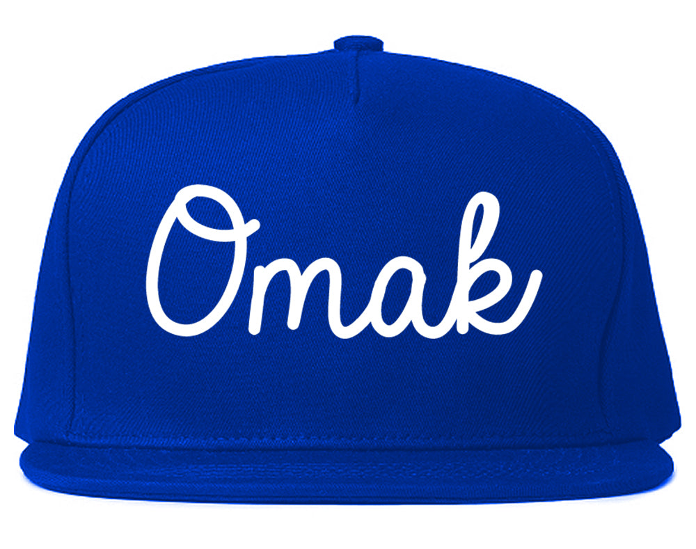 Omak Washington WA Script Mens Snapback Hat Royal Blue