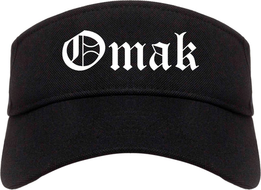 Omak Washington WA Old English Mens Visor Cap Hat Black