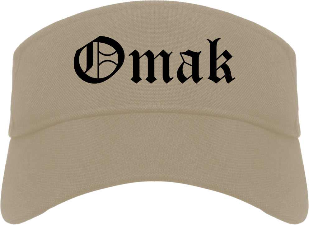 Omak Washington WA Old English Mens Visor Cap Hat Khaki