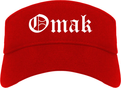 Omak Washington WA Old English Mens Visor Cap Hat Red