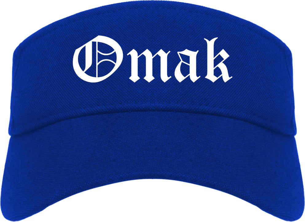 Omak Washington WA Old English Mens Visor Cap Hat Royal Blue