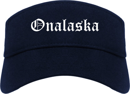 Onalaska Wisconsin WI Old English Mens Visor Cap Hat Navy Blue