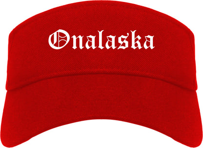 Onalaska Wisconsin WI Old English Mens Visor Cap Hat Red