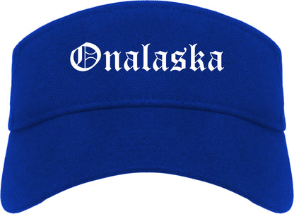 Onalaska Wisconsin WI Old English Mens Visor Cap Hat Royal Blue