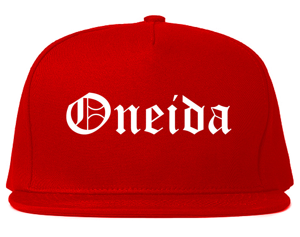 Oneida New York NY Old English Mens Snapback Hat Red