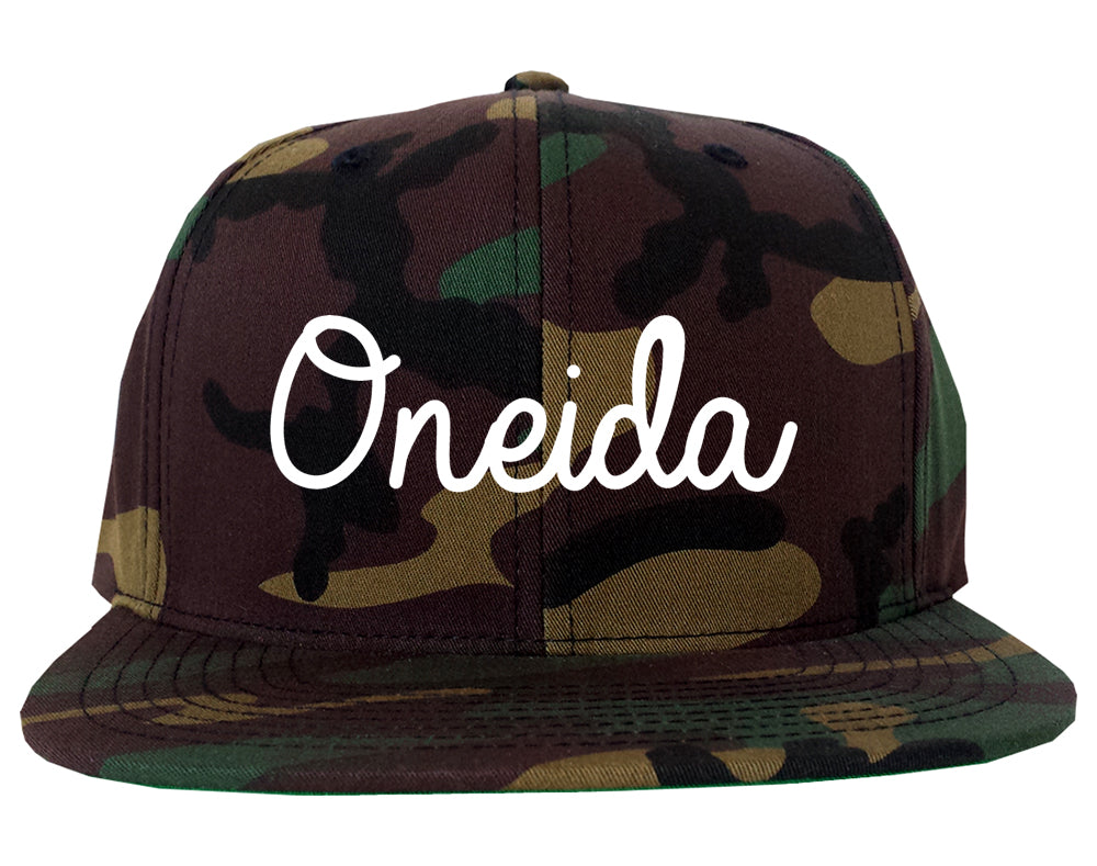 Oneida New York NY Script Mens Snapback Hat Army Camo