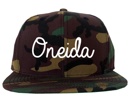 Oneida New York NY Script Mens Snapback Hat Army Camo
