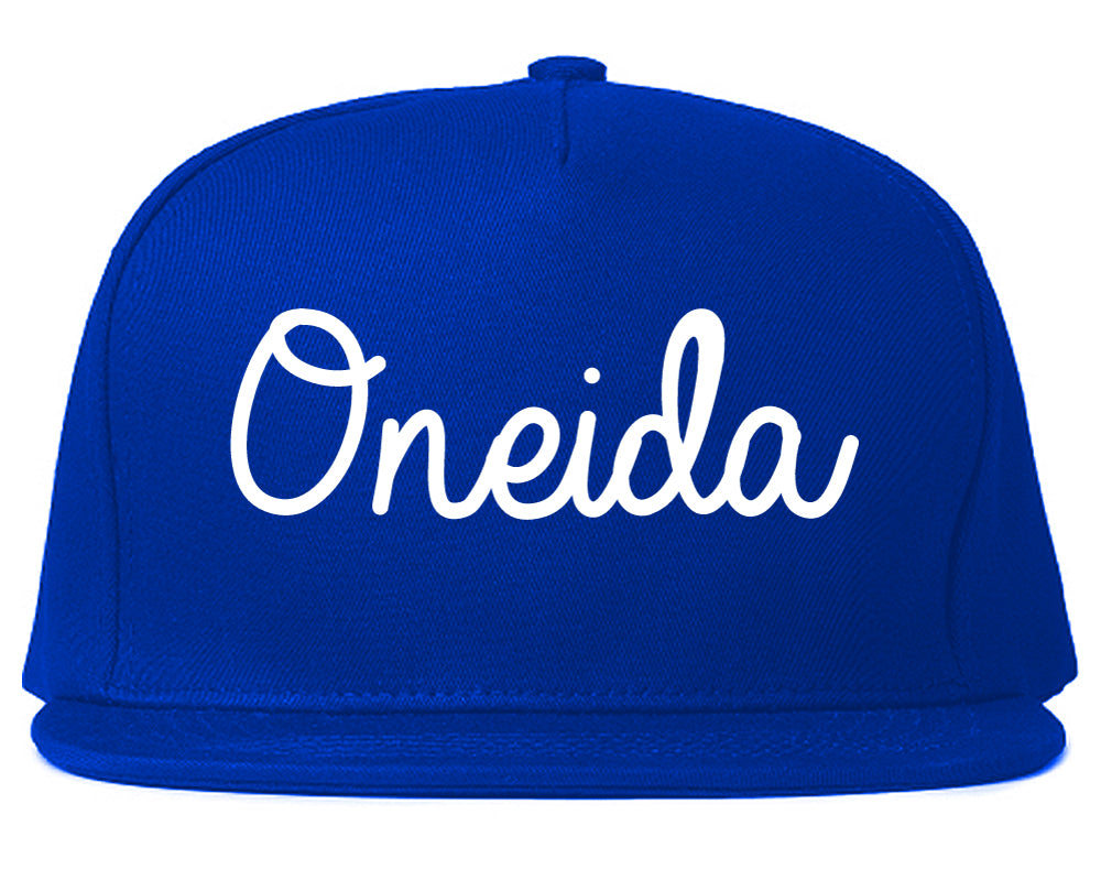 Oneida New York NY Script Mens Snapback Hat Royal Blue