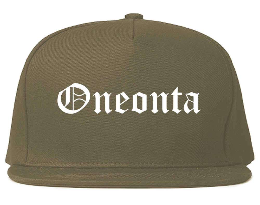Oneonta New York NY Old English Mens Snapback Hat Grey
