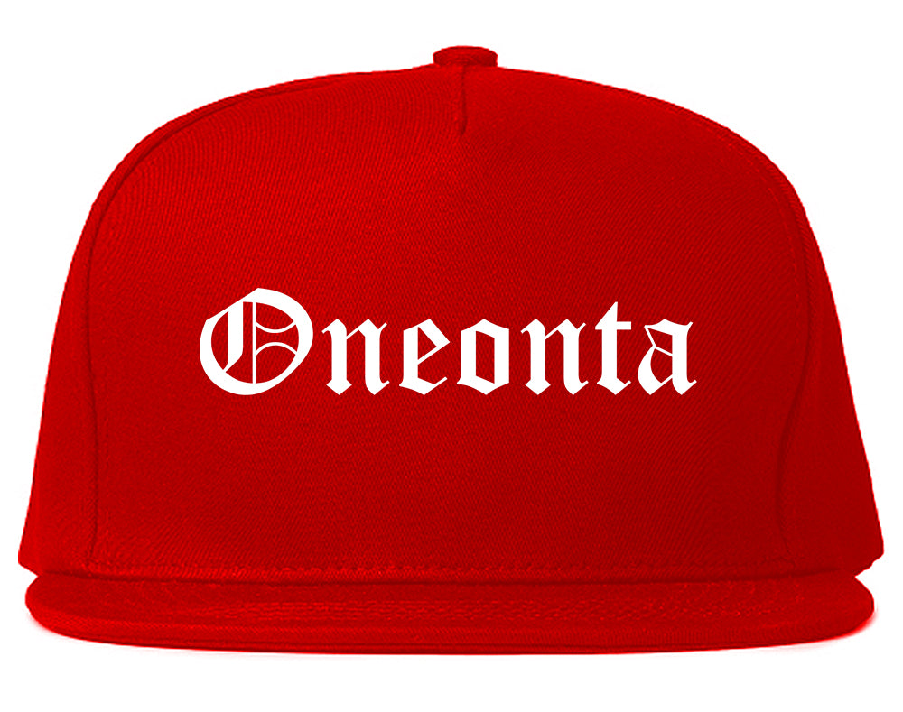 Oneonta New York NY Old English Mens Snapback Hat Red