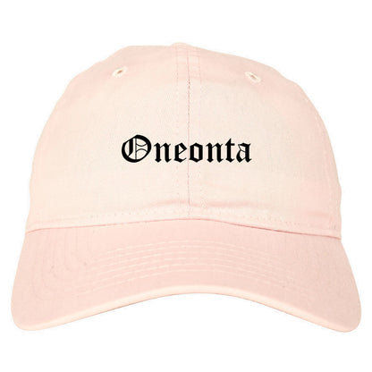 Oneonta New York NY Old English Mens Dad Hat Baseball Cap Pink