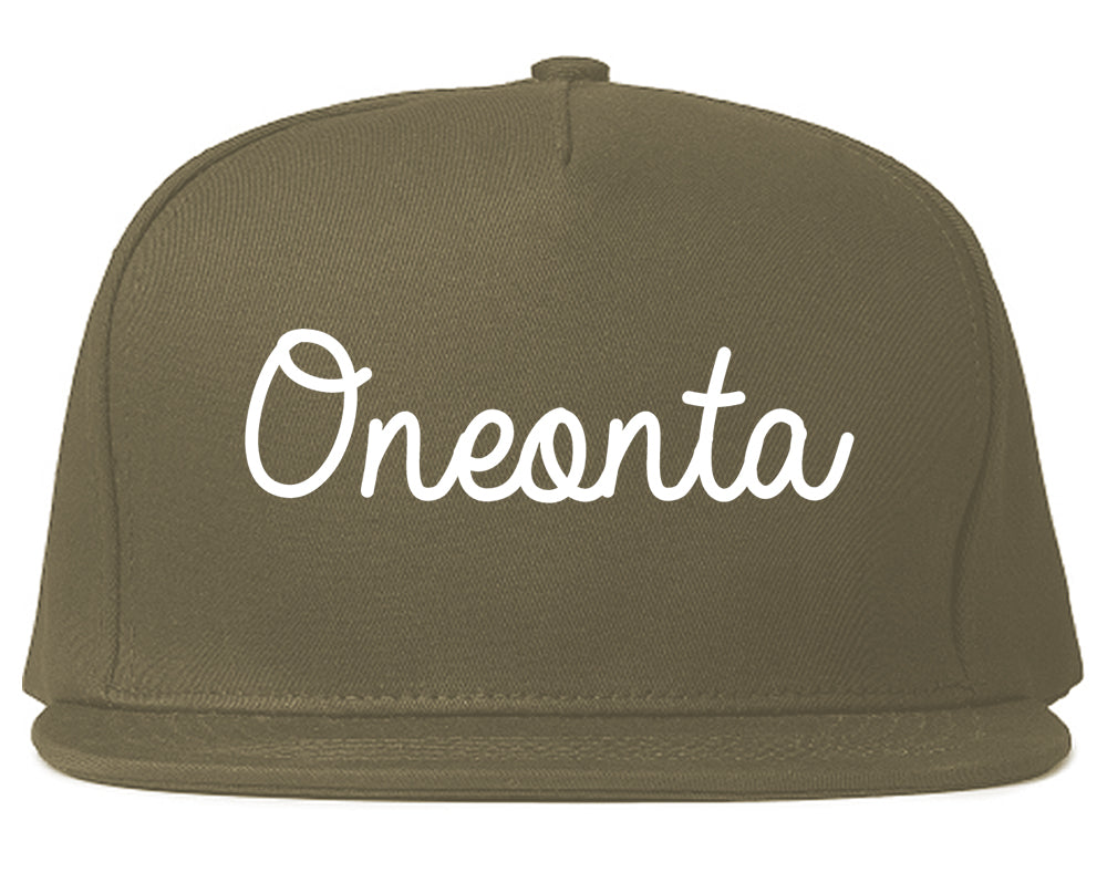Oneonta New York NY Script Mens Snapback Hat Grey